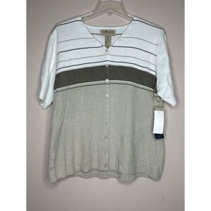 Sag Harbor‎ Sport VTG NWT White & Tan Striped Button Front Sweater Vest XL